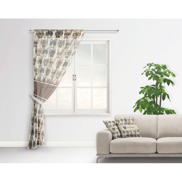 Hipster Cats Sheer Curtain With Window and Rod - in Room Matching Pillow