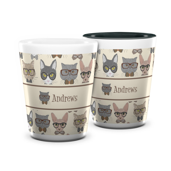 Custom Hipster Cats Ceramic Shot Glass - 1.5 oz (Personalized)