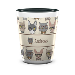 Hipster Cats Ceramic Shot Glass - 1.5 oz - Two Tone - Set of 4 (Personalized)