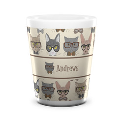 Hipster Cats Ceramic Shot Glass - 1.5 oz - White - Set of 4 (Personalized)
