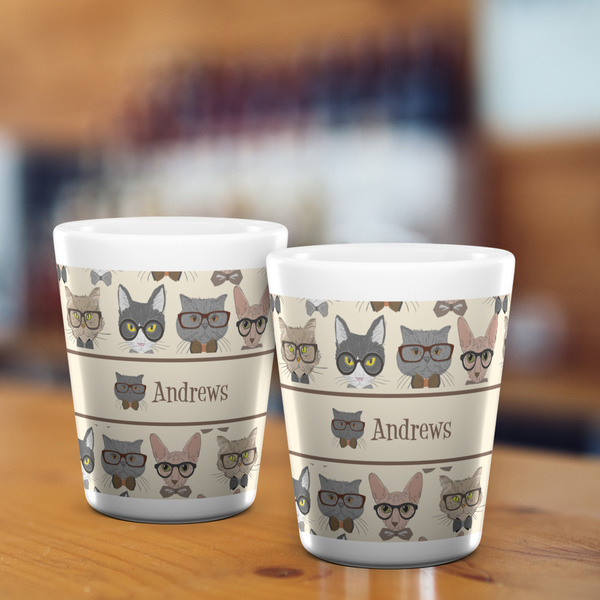 Hipster Cats Shot Glass - White - LIFESTYLE