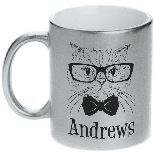 Custom Hipster Cats Metallic Silver Mug (Personalized)