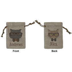 Hipster Cats Small Burlap Gift Bag - Front & Back (Personalized)