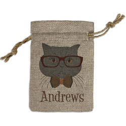 Hipster Cats Small Burlap Gift Bag - Front (Personalized)