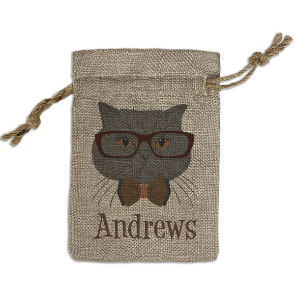 Custom Hipster Cats Small Burlap Gift Bag - Front (Personalized)