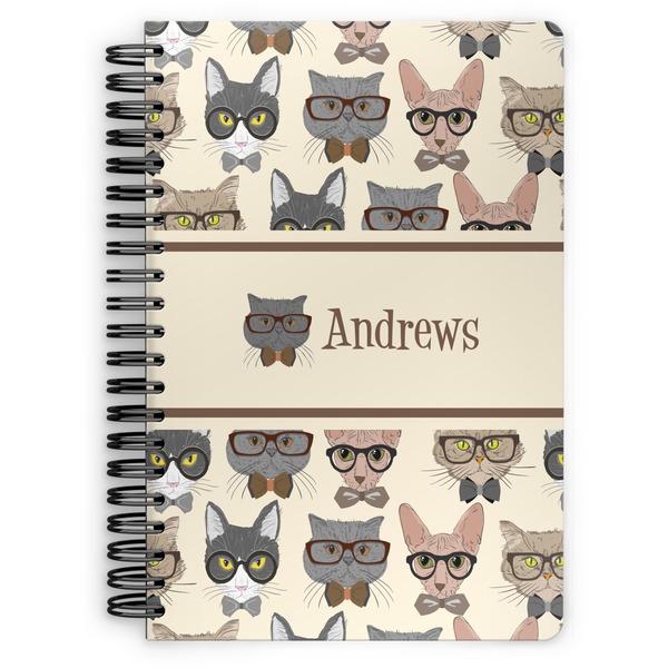 Custom Hipster Cats Spiral Notebook - 7x10 w/ Name or Text
