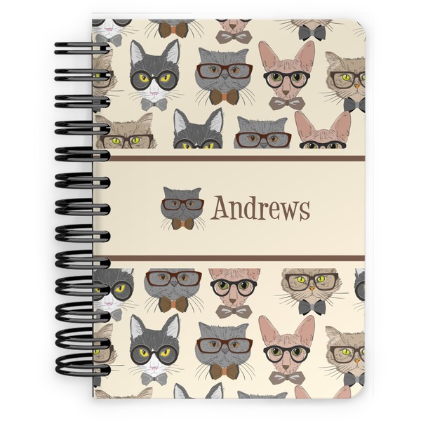 Custom Hipster Cats Spiral Notebook - 5x7 w/ Name or Text