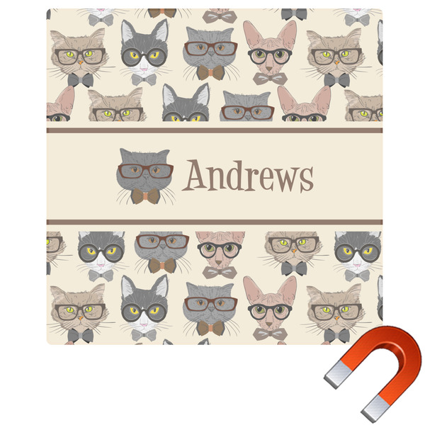 Custom Hipster Cats Square Car Magnet - 6" (Personalized)