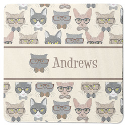 Hipster Cats Square Rubber Backed Coaster (Personalized)
