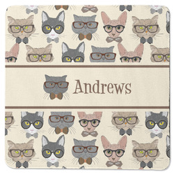 Hipster Cats Square Rubber Backed Coaster (Personalized)