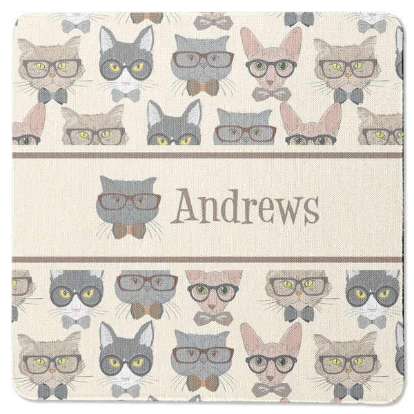 Custom Hipster Cats Square Rubber Backed Coaster (Personalized)