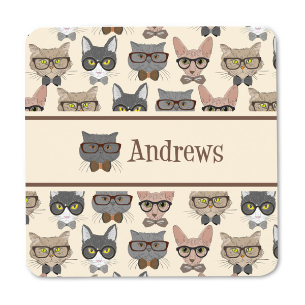 Hipster Cats Square Fridge Magnet - FRONT