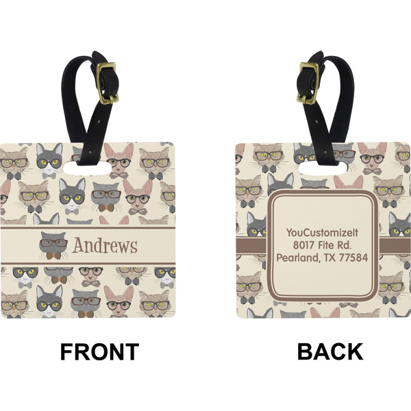Hipster Cats Square Luggage Tag (Front + Back)