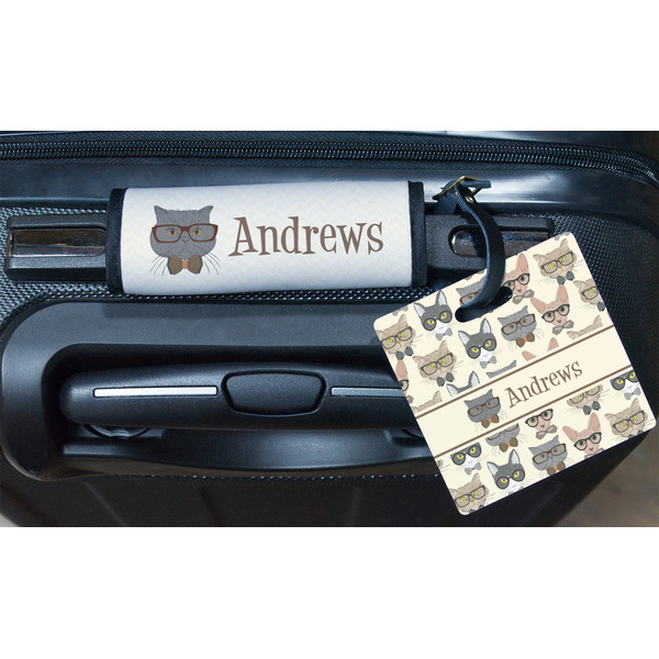 Hipster Cats Square Luggage Tag & Handle Wrap - In Context