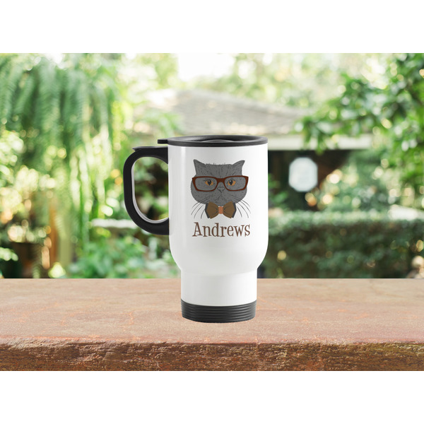 Hipster Cats Stainless Steel Travel Mug with Handle Lifestyle White