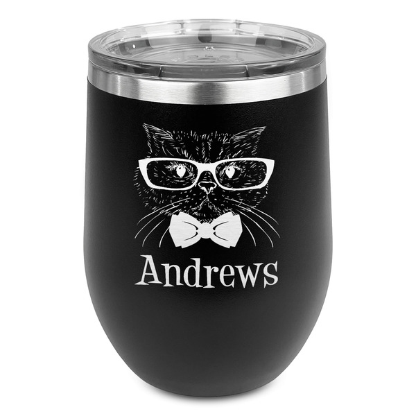 Custom Hipster Cats Stemless Stainless Steel Wine Tumbler - Black - Double Sided (Personalized)