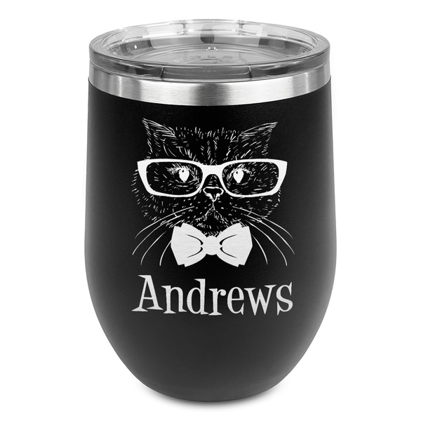 Custom Hipster Cats Stemless Wine Tumbler - 5 Color Choices - Stainless Steel  (Personalized)