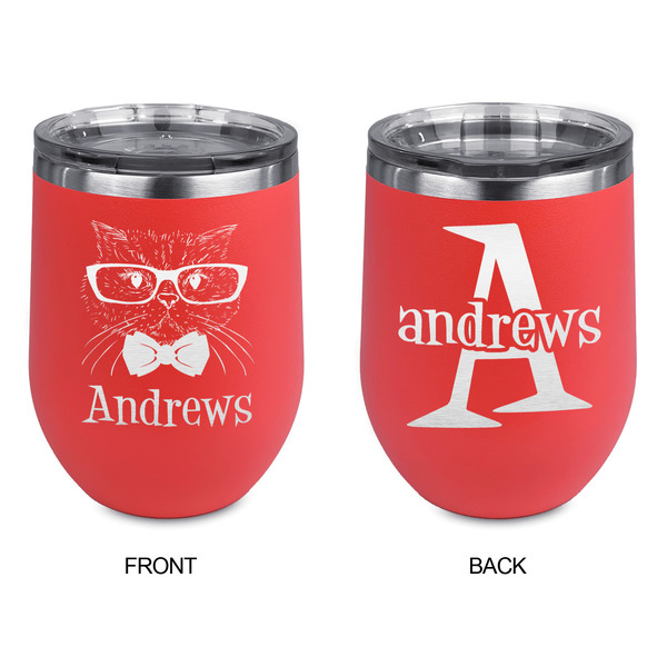 Hipster Cats Stainless Wine Tumblers - Coral - Double Sided - Approval