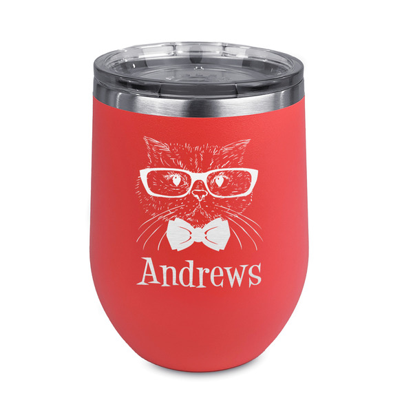 Custom Hipster Cats Stemless Stainless Steel Wine Tumbler - Coral - Double Sided (Personalized)