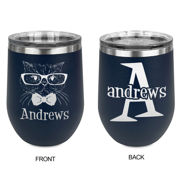 Hipster Cats Stainless Wine Tumblers - Navy - Double Sided - Approval