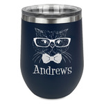 Hipster Cats Stemless Stainless Steel Wine Tumbler - Navy - Single Sided (Personalized)