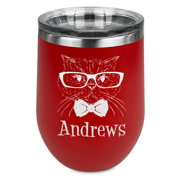 Custom Hipster Cats Stemless Stainless Steel Wine Tumbler - Red - Double Sided (Personalized)