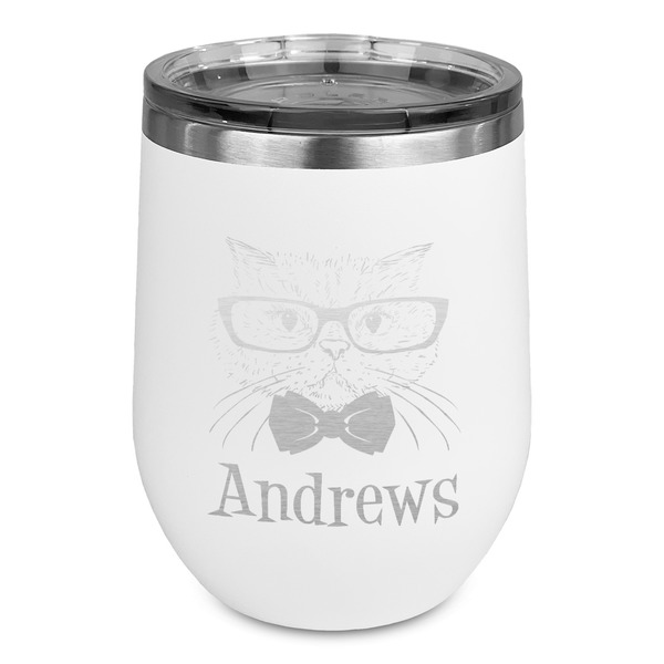 Custom Hipster Cats Stemless Stainless Steel Wine Tumbler - White - Single Sided (Personalized)