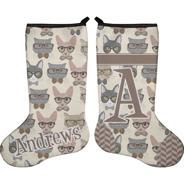 Custom Hipster Cats Holiday Stocking - Double-Sided - Neoprene (Personalized)