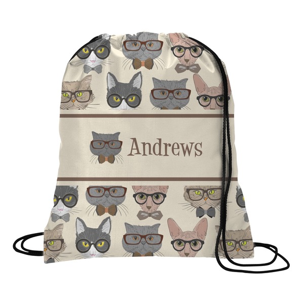 Custom Hipster Cats Drawstring Backpack - Medium (Personalized)