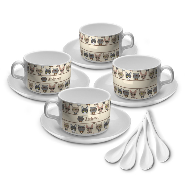 Custom Hipster Cats Tea Cup - Set of 4 (Personalized)