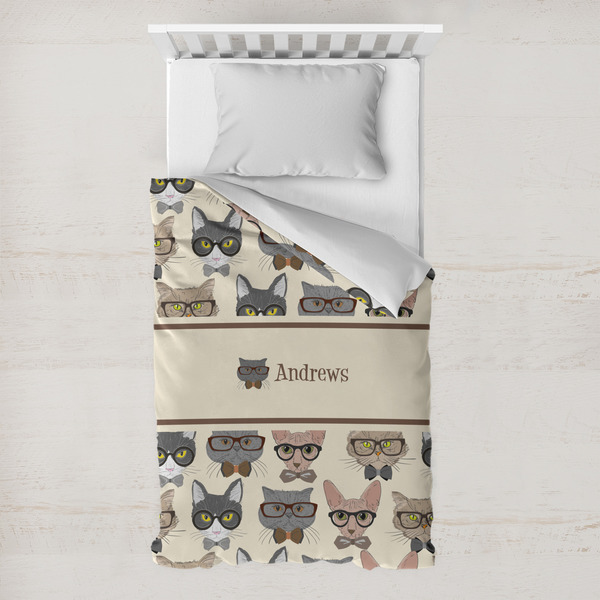 Custom Hipster Cats Toddler Duvet Cover w/ Name or Text