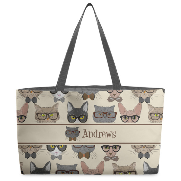 Custom Hipster Cats Beach Totes Bag - w/ Black Handles (Personalized)