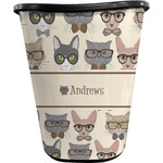 Hipster Cats Waste Basket - Double Sided (Black) (Personalized)