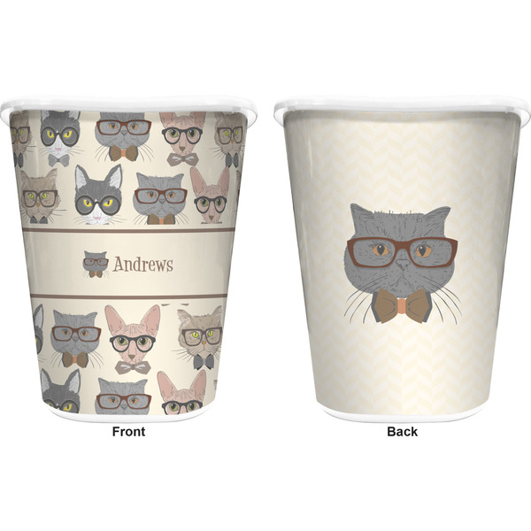 Hipster Cats Trash Can White - Front and Back - Apvl