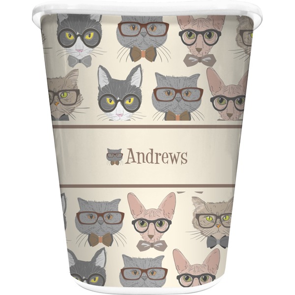 Custom Hipster Cats Waste Basket - Double Sided (White) (Personalized)