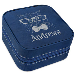 Hipster Cats Travel Jewelry Box - Navy Blue Leather (Personalized)