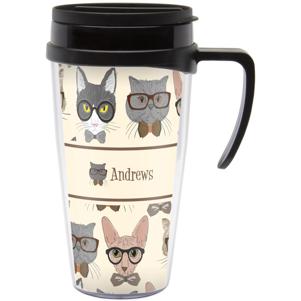 Custom Hipster Cats Acrylic Travel Mug with Handle (Personalized)