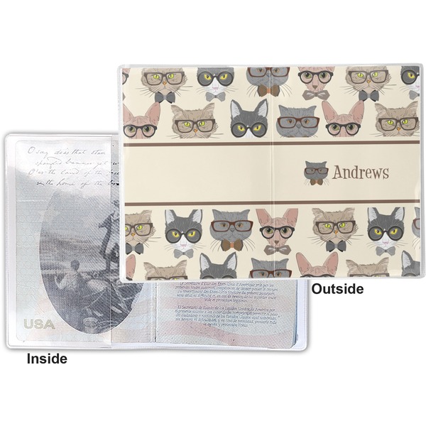 Hipster Cats Vinyl Passport Holder - Flat Front and Back