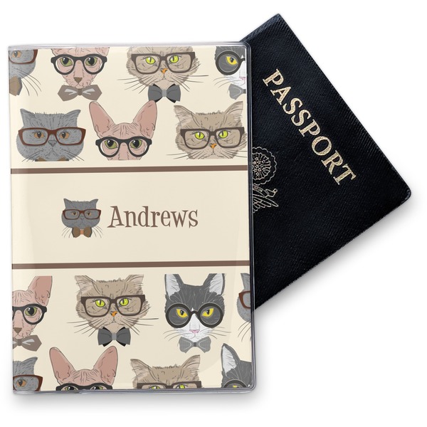 Custom Hipster Cats Vinyl Passport Holder (Personalized)