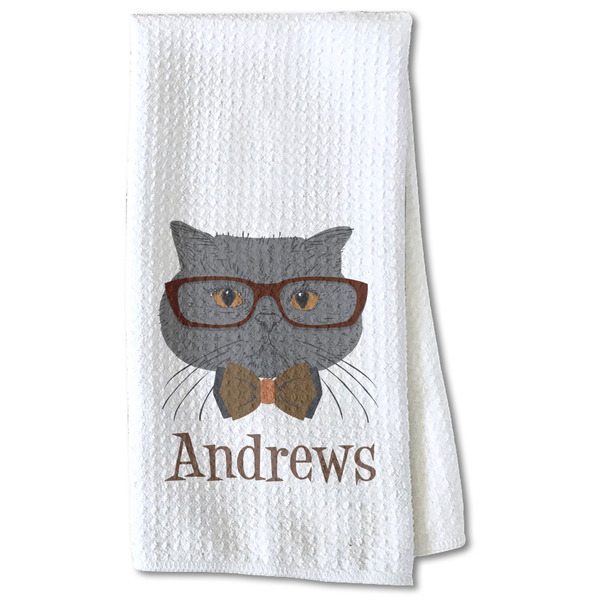 Custom Hipster Cats Kitchen Towel - Waffle Weave - Partial Print (Personalized)