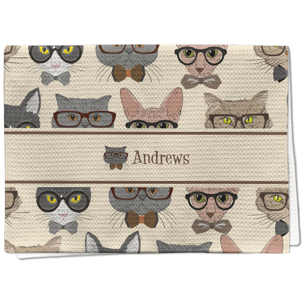 Custom Hipster Cats Kitchen Towel - Waffle Weave - Full Color Print (Personalized)