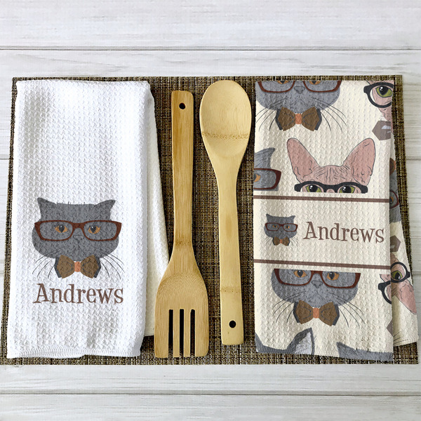 Hipster Cats Waffle Weave Towels - 2 Print Styles