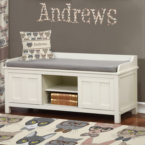 Hipster Cats Wall Name Decal Above Storage bench