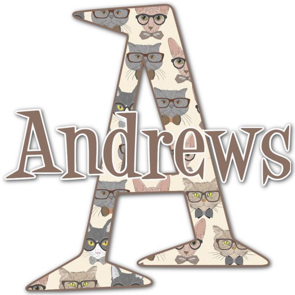 Custom Hipster Cats Name & Initial Decal - Custom Sized (Personalized)