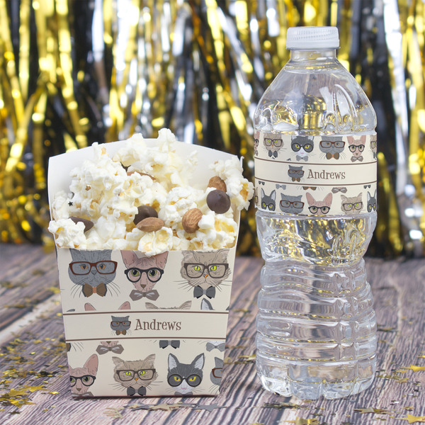 Hipster Cats Water Bottle Label - w/ Favor Box