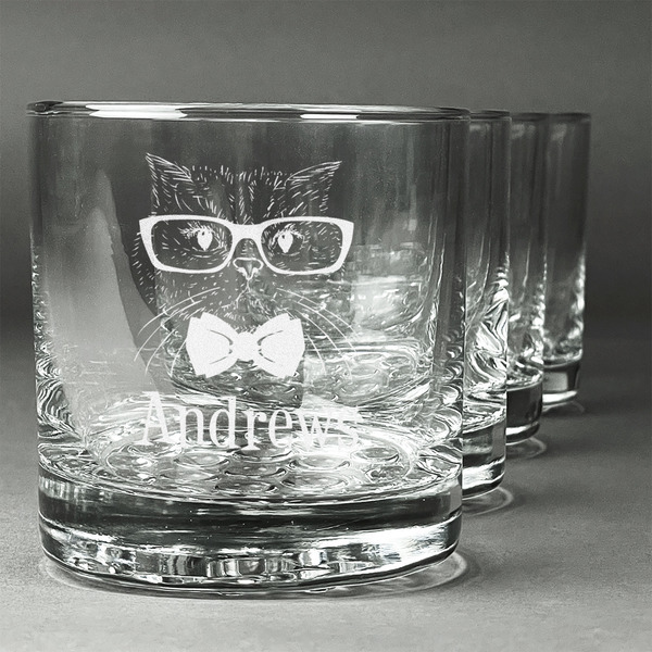 Custom Hipster Cats Whiskey Glasses (Set of 4) (Personalized)
