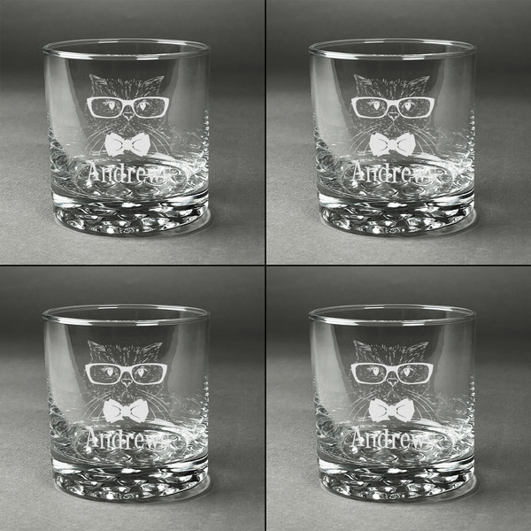 Hipster Cats Whiskey Glasses - Set of 4 all Engraved