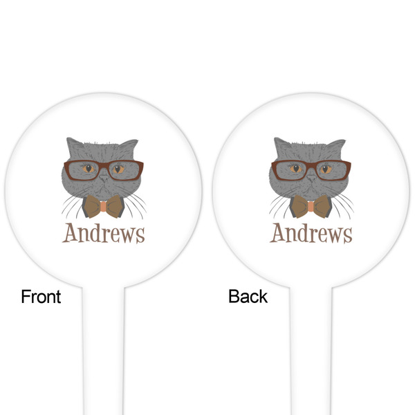 Hipster Cats White Plastic 4" Food Pick - Round - Double Sided - Front & Back