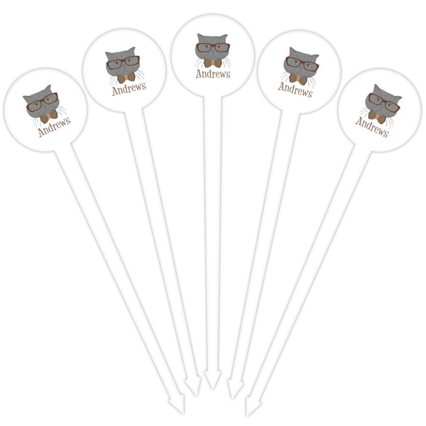 Hipster Cats White Plastic 4" Food Pick - Round - Fan View