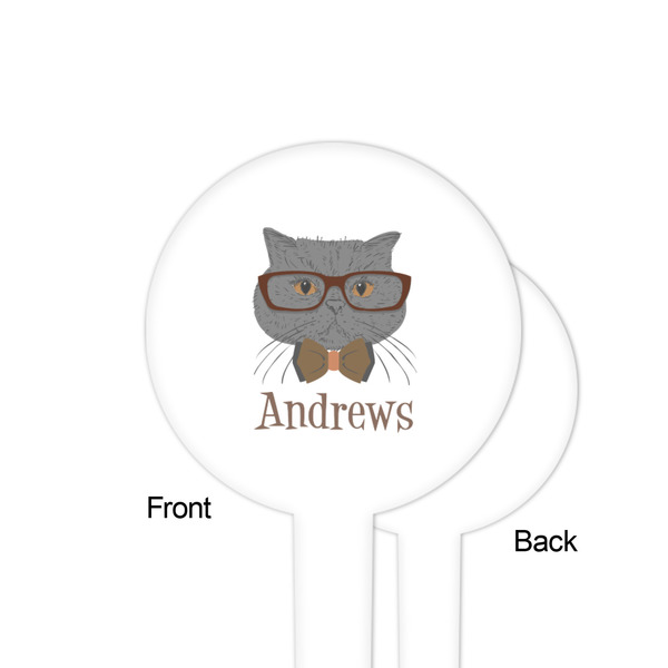 Hipster Cats White Plastic 4" Food Pick - Round - Single Sided - Front & Back